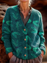 Women's Retro Geometric Pattern V-Neck Cardigan Casual Comfort Regular Sweater Jacket