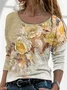 Women's Long Sleeve T-shirt Spring/Fall Gray Floral Printing Jersey Crew Neck Daily Going Out Casual Top