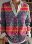 Women's Geometric Floral Pattern V-Neck Cardigan Casual Comfort Regular Sweatshirt Jacket