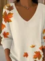 Women's Long Sleeve T-shirt Spring/Fall Apricot Maple Leaf Printing V Neck Daily Going Out Casual Top