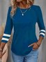 Crew Neck Basic Loose Casual Three Quarter Sleeve Striped T-Shirt