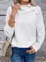 Plain Girly Loose Turtleneck Simple Solid Color Three-dimensional Jacquard High Collar Button Casual Fashion Sports Sweatshirt