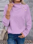 Plain Girly Loose Turtleneck Simple Solid Color Three-dimensional Jacquard High Collar Button Casual Fashion Sports Sweatshirt