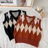 Women's Autumn And Winter V-Neck Diamond Knitted Vest Autumn And Winter Outer Wear Waistcoat