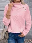 Plain Girly Loose Turtleneck Simple Solid Color Three-dimensional Jacquard High Collar Button Casual Fashion Sports Sweatshirt