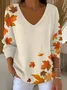 Women's Long Sleeve T-shirt Spring/Fall Apricot Maple Leaf Printing V Neck Daily Going Out Casual Top