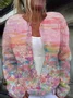 Women's Abstract Print Casual Long Sleeve Button Cardigan Sweater