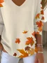Women's Long Sleeve T-shirt Spring/Fall Apricot Maple Leaf Printing V Neck Daily Going Out Casual Top