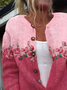 Women's Floral Print Casual Long Sleeve Button Cardigan Sweater