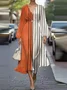 Puff Sleeve Casual Regular Fit V Neck Multicolor Block Dress
