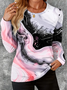 Women's Long Sleeve T-shirt Spring/Fall Pink Abstract Printing Jersey Crew Neck Daily Going Out Casual Top