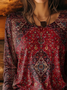 Women's Long Sleeve T-shirt Spring/Fall Wine Red Ethnic Printing Jersey Crew Neck Daily Going Out Casual Top