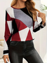 Women's Long Sleeve T-shirt Spring/Fall Red Abstract Printing Jersey Crew Neck Daily Going Out Casual Top