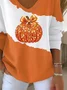 Women's Long Sleeve T-shirt Spring/Fall Orange Halloween (pumpkin) Printing V Neck Daily Going Out Casual Top