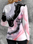 Women's Long Sleeve T-shirt Spring/Fall Pink Abstract Printing Jersey Crew Neck Daily Going Out Casual Top