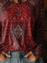 Women's Long Sleeve T-shirt Spring/Fall Wine Red Ethnic Printing Jersey Crew Neck Daily Going Out Casual Top
