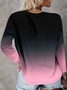 Women's Long Sleeve T-shirt Spring/Fall Black-pink Ombre Printing Jersey Crew Neck Daily Going Out Casual Top