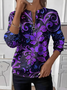 Women's Floral Pattern Long Sleeve Center Front Zipper Casual Sweatshirt Regular Top