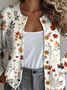 Women's Retro Maple Leaf Pattern Casual Loose Long Sleeve Cardigan Regular Autumn and Winter Top