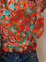 Women's Long Sleeve T-shirt Spring/Fall Orange Floral Printing Jersey Crew Neck Daily Going Out Casual Top