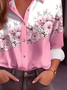 Women's Long Sleeve Shirt Spring/Fall Pink Floral Buckle Shirt Collar Regular Sleeve Daily Going Out Casual Top