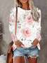 Women's Long Sleeve T-shirt Spring/Fall White Floral Printing Jersey Crew Neck Daily Going Out Casual Top