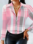 Women's Long Sleeve Shirt Spring/Fall Pink Plaid Buckle Shirt Collar Regular Sleeve Daily Going Out Casual Top