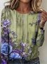 Women's Retro Floral Pattern Round Neck Long Sleeve T-Shirt Regular Top
