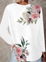 Women's Long Sleeve T-shirt Spring/Fall White Floral Printing Jersey Crew Neck Daily Going Out Casual Top
