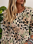 Women's Three Quarter Sleeve T-shirt Spring/Fall Khaki Leopard Crew Neck Daily Going Out Casual Top