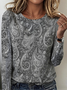 Women's Vintage Paisley Pattern Crew Neck Long Sleeve T-Shirt Regular Top