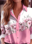 Women's Long Sleeve Shirt Spring/Fall Pink Floral Buckle Shirt Collar Regular Sleeve Daily Going Out Casual Top