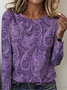 Women's Vintage Paisley Pattern Crew Neck Long Sleeve T-Shirt Regular Top