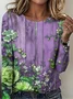 Women's Retro Floral Pattern Round Neck Long Sleeve T-Shirt Regular Top