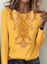 Women's Retro Pattern Round Neck Long Sleeve T-Shirt Regular Top