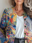 Crew Neck Abstract Casual Cardigan