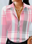 Women's Long Sleeve Shirt Spring/Fall Pink Plaid Buckle Shirt Collar Regular Sleeve Daily Going Out Casual Top