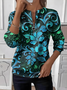 Women's Floral Pattern Long Sleeve Center Front Zipper Casual Sweatshirt Regular Top