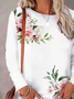 Women's Long Sleeve T-shirt Spring/Fall White Floral Printing Jersey Crew Neck Daily Going Out Casual Top