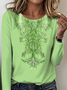 Women's Retro Pattern Round Neck Long Sleeve T-Shirt Regular Top