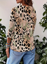Women's Three Quarter Sleeve T-shirt Spring/Fall Khaki Leopard Crew Neck Daily Going Out Casual Top
