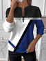 Women's Geometric Colorblock Pattern Long Sleeve Front Center Zipper Casual Sweatshirt Regular Top