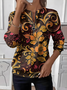 Women's Floral Pattern Long Sleeve Center Front Zipper Casual Sweatshirt Regular Top