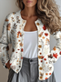 Women's Retro Maple Leaf Pattern Casual Loose Long Sleeve Cardigan Regular Autumn and Winter Top
