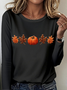 Women's Halloween Pattern Crew Neck Long Sleeve T-Shirt Regular Top