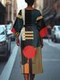 Geometric Street Crew Neck Regular Fit Dolman Sleeve Dress With Belt