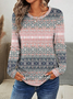 Women's Long Sleeve T-shirt Spring/Fall Pink Ethnic Printing Jersey Crew Neck Daily Going Out Casual Top