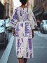 Geometric Street Crew Neck Regular Fit Dolman Sleeve Dress With Belt