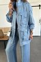 Women's Solid Color Fashion Two-Piece Suit With Three-Dimensional Pockets Fashion Loose Long-Sleeved Suit