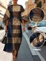 Dolman Sleeve Crew Neck Gradient Pattern Vintage Dress With Belt